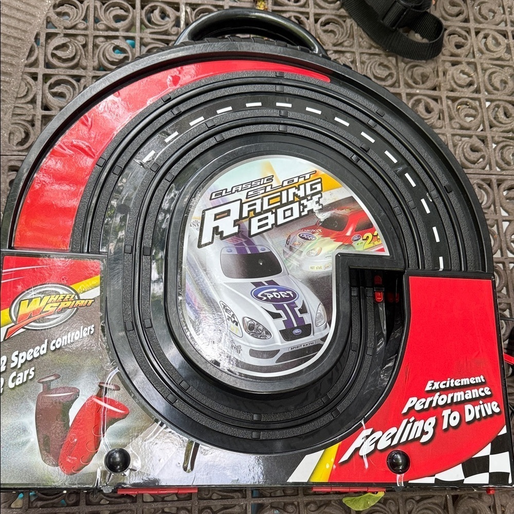 Vintage Portable Folding Classic Slot Racing Box with 2 cars, 2 controllers